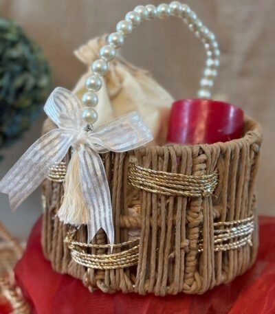 Hand Woven Basket with Pearl Handle - TheBFactory