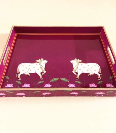 Pink cow pichwai tray - TheBFactory