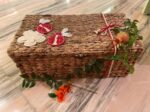 Woven Anar Box – warm earthy brown handwoven pomegranate motif gift box – TheBFactory